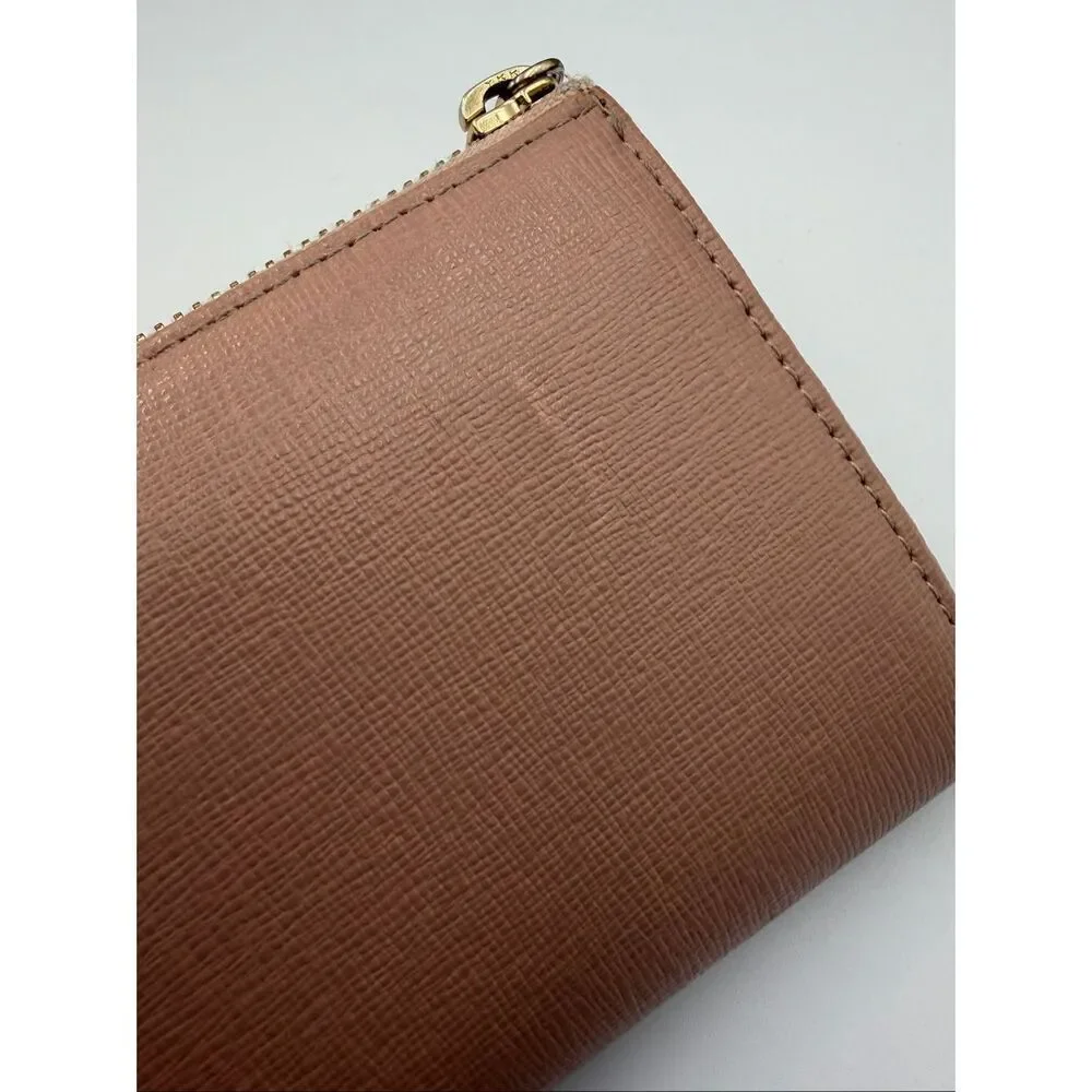 Furla Blush Pink Saffiano Leather Corner Zip Wallet Continental Wallet
